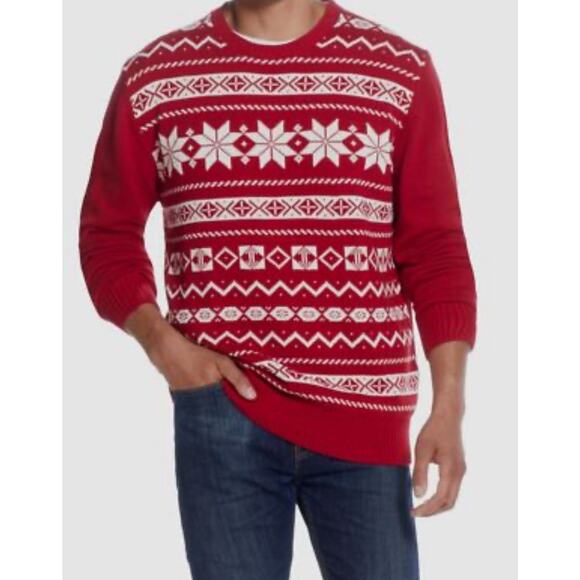 $85 Weatherproof Vintage Men's Red Snowflake Crew Neck Sweater christmas large - Picture 1 of 12